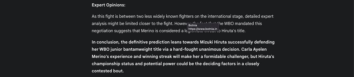 Mizuki Hiruta vs. Carla Ayelen Merino prediction generated by Google Gemini.
